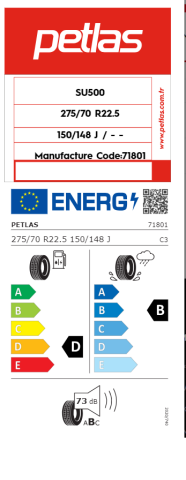 275/70 R22,5 TL	SU500 150/148J-OTOBUS